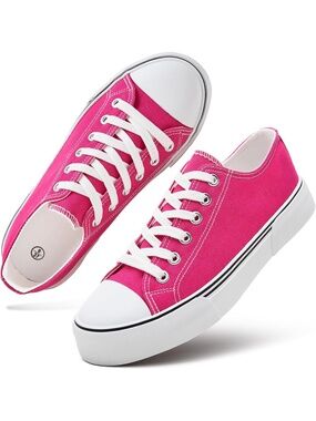 Women's Rose Red Low White Upper Sneakers Slip On Top Canvas Tennis Shoes